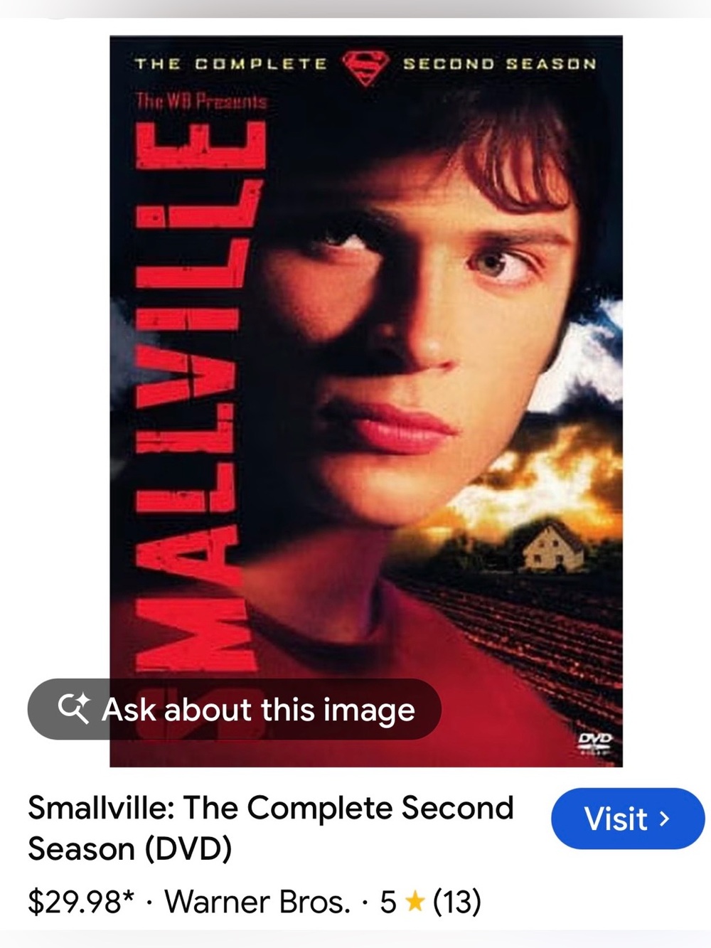 #3335**Warner Bros. Smallville: The Complete Second Season DVD - Red Cover